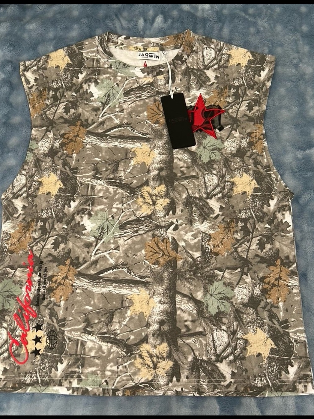 JAQWIN Camouflage Sleeveless Tank with Red Star Accent